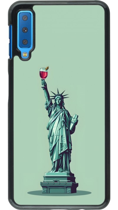 Samsung Galaxy A7 Case Hülle - Freiheitsstatue mit einem Glas Wein