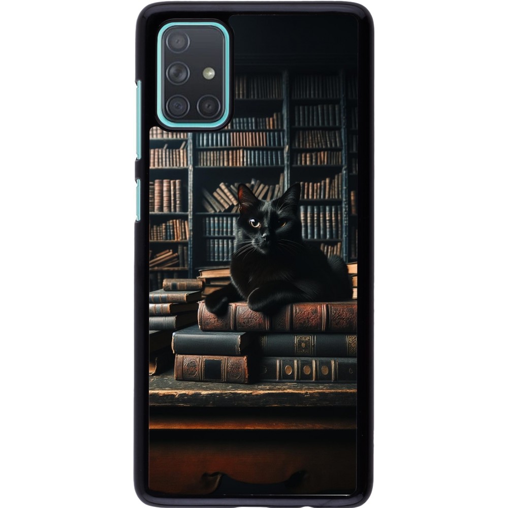 Samsung Galaxy A71 Case Hülle - Katze Bücher dunkel