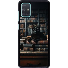 Samsung Galaxy A71 Case Hülle - Katze Bücher dunkel
