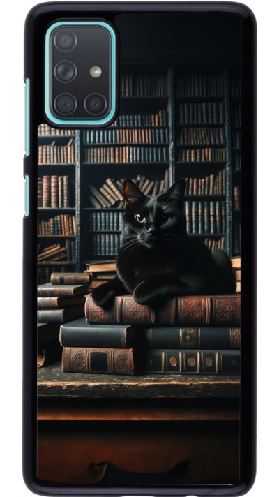 Samsung Galaxy A71 Case Hülle - Katze Bücher dunkel