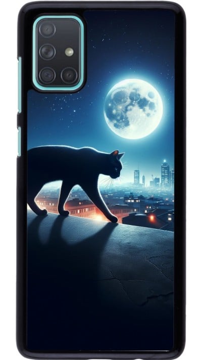 Coque Samsung Galaxy A71 - Chat noir sous la pleine lune