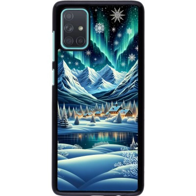 Samsung Galaxy A71 Case Hülle - Verschneites Bergdorf am See in der Nacht