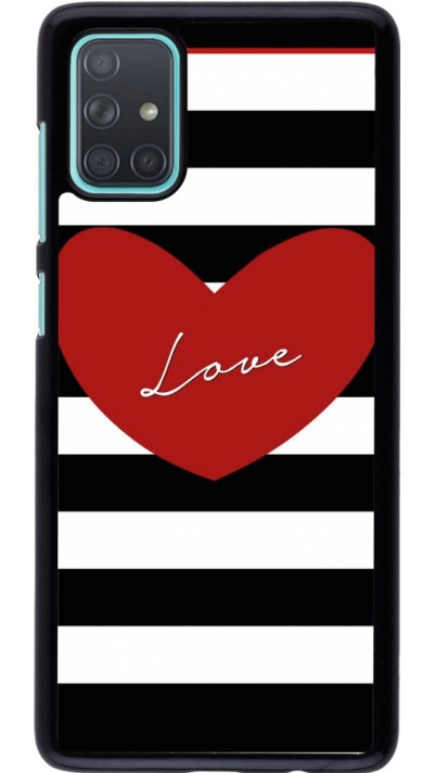 Coque Samsung Galaxy A71 - Valentine 2023 heart black and white lines