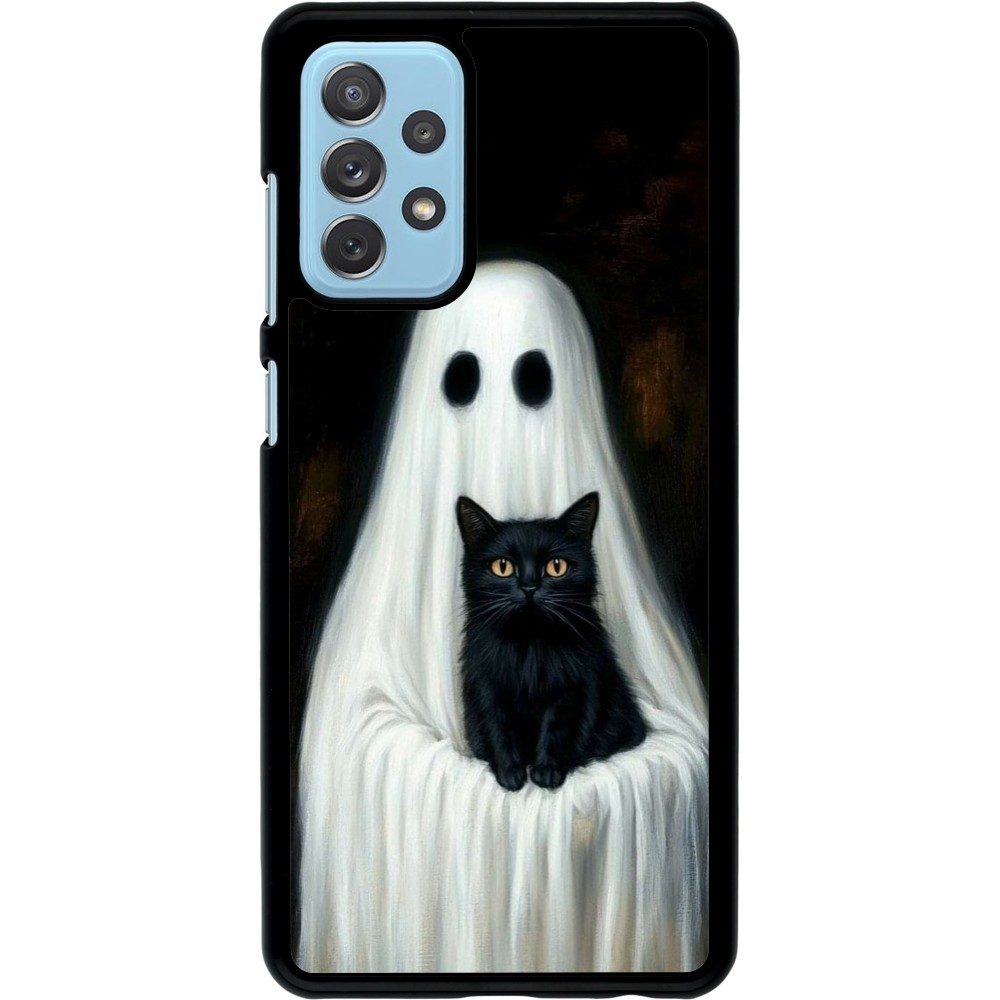 Samsung Galaxy A72 Case Hülle - Halloween 2025 Ghost with black cat