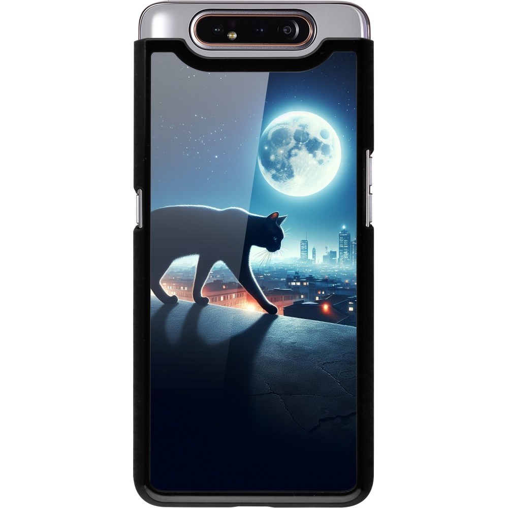 Samsung Galaxy A80 Case Hülle - Schwarze Katze unter dem Vollmond