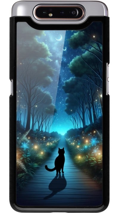Coque Samsung Galaxy A80 - Chat noir promenade