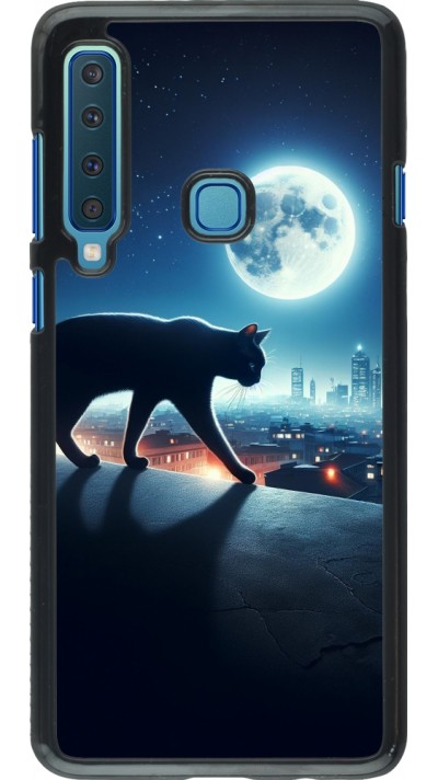Coque Samsung Galaxy A9 - Chat noir sous la pleine lune