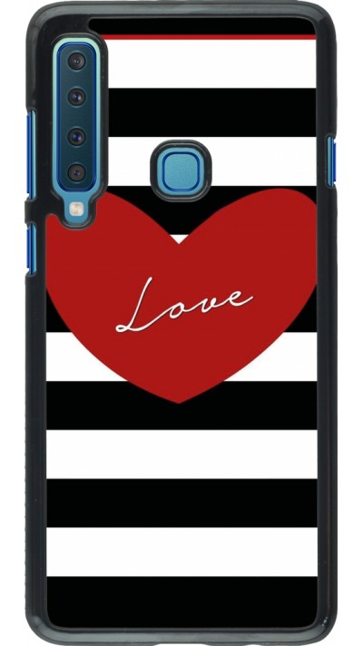 Coque Samsung Galaxy A9 - Valentine 2023 heart black and white lines