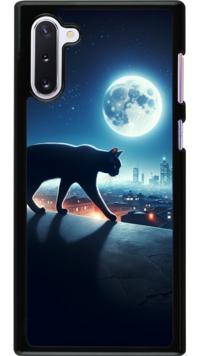 Coque Samsung Galaxy Note 10 - Chat noir sous la pleine lune