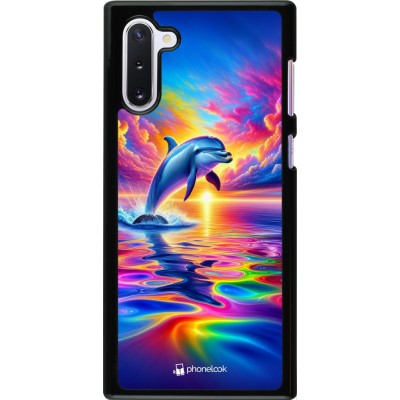 Coque Samsung Galaxy Note 10 - Dauphin arc-en-ciel heureux