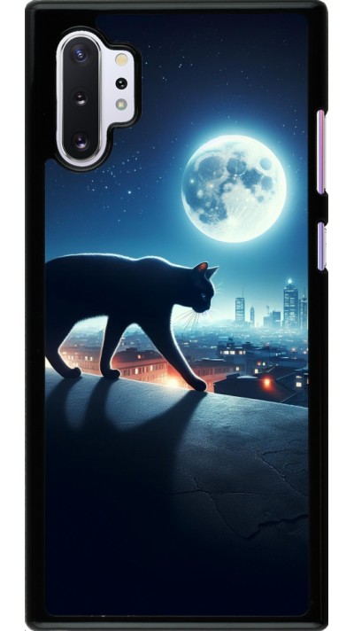 Coque Samsung Galaxy Note 10+ - Chat noir sous la pleine lune
