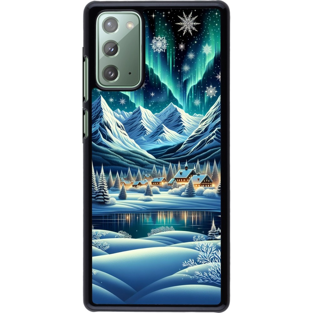Samsung Galaxy Note 20 Case Hülle - Verschneites Bergdorf am See in der Nacht