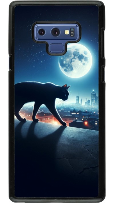 Coque Samsung Galaxy Note9 - Chat noir sous la pleine lune