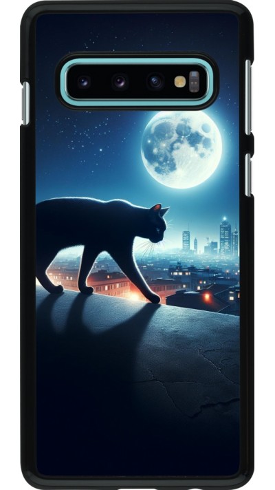 Coque Samsung Galaxy S10 - Chat noir sous la pleine lune