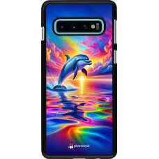 Samsung Galaxy S10 Case Hülle - Glücklicher Regenbogen-Delfin