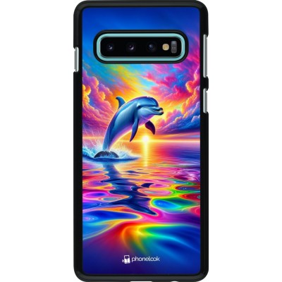 Coque Samsung Galaxy S10 - Dauphin arc-en-ciel heureux