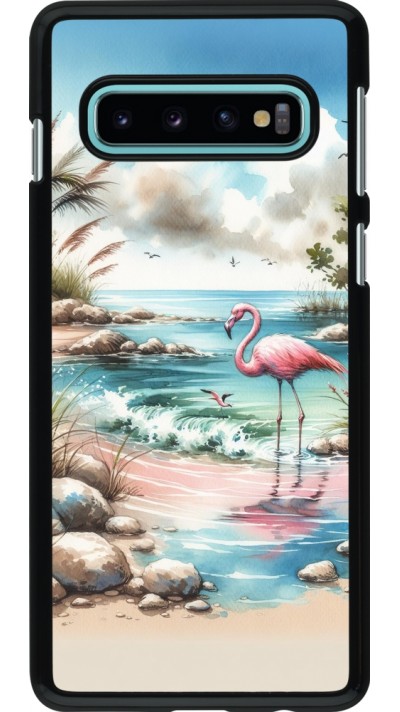 Coque Samsung Galaxy S10 - Flamant rose aquarelle
