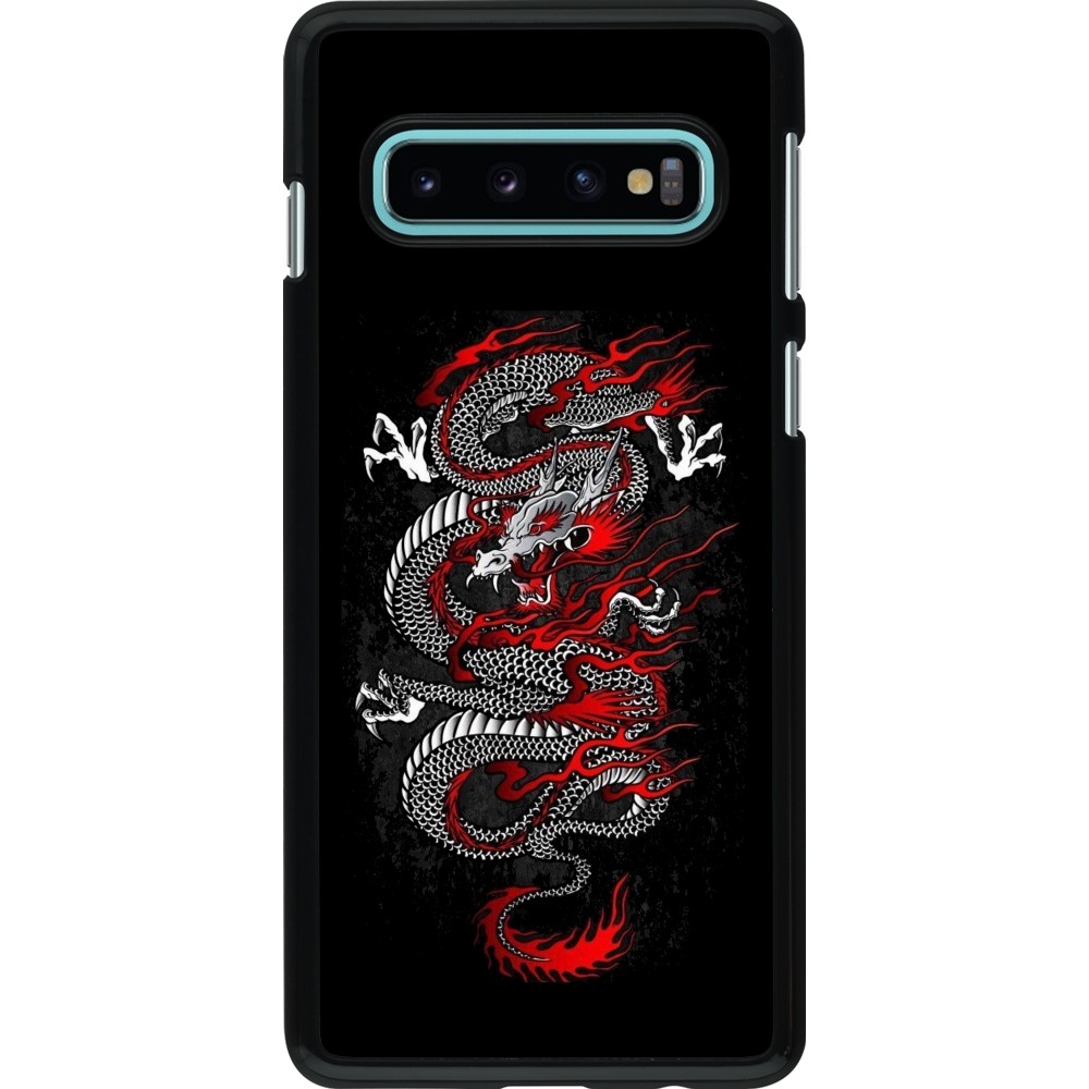 Samsung Galaxy S10 Case Hülle - Japanese style Dragon Tattoo Red Black