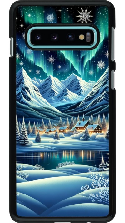 Samsung Galaxy S10 Case Hülle - Verschneites Bergdorf am See in der Nacht