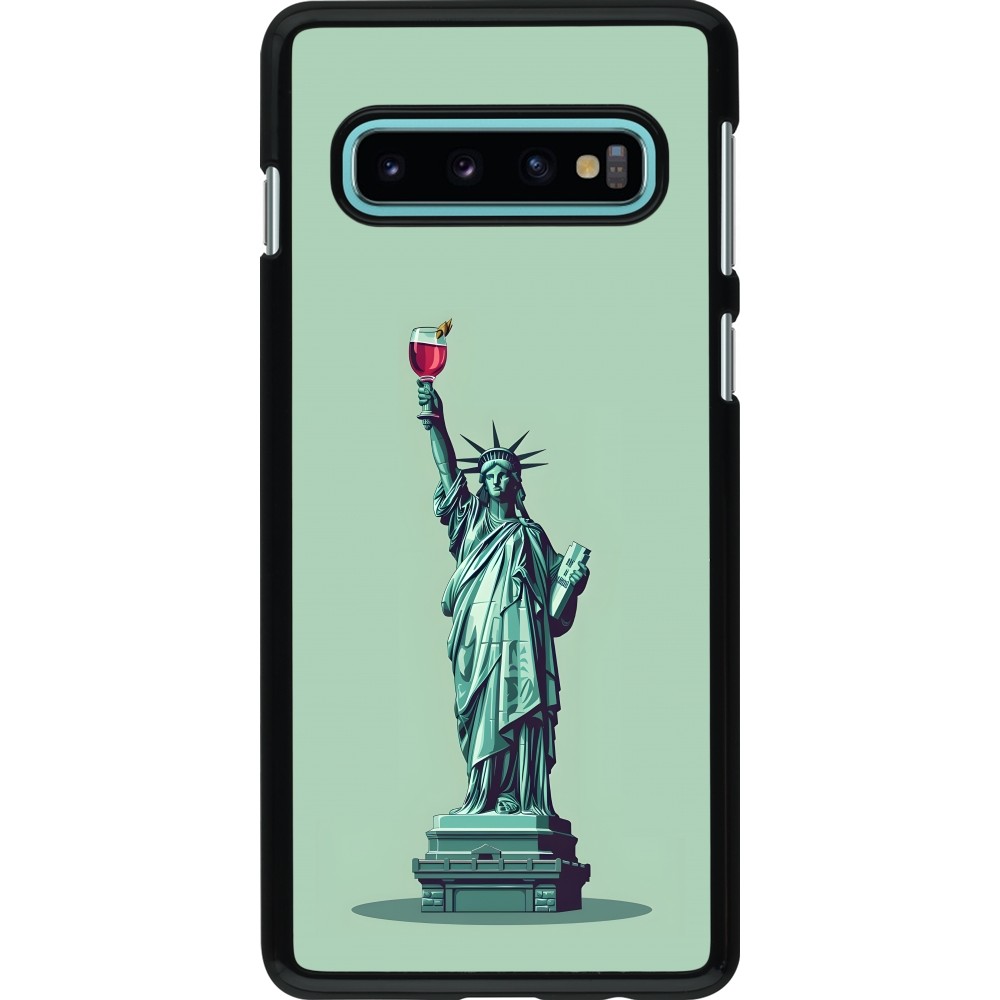 Samsung Galaxy S10 Case Hülle - Freiheitsstatue mit einem Glas Wein