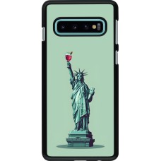 Samsung Galaxy S10 Case Hülle - Freiheitsstatue mit einem Glas Wein