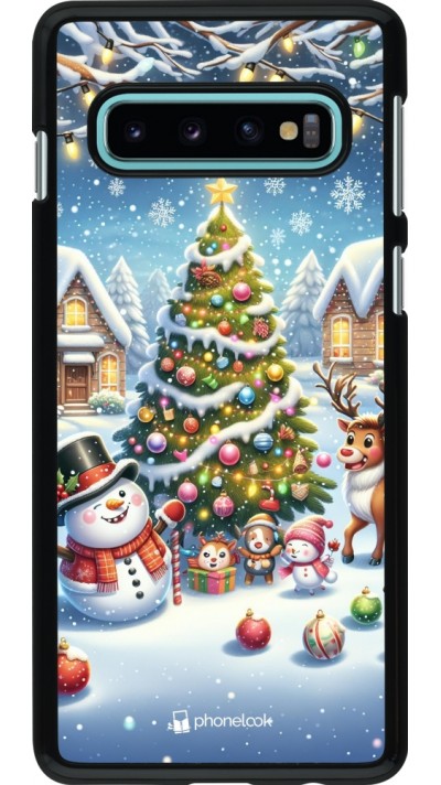 Coque Samsung Galaxy S10 - Noël 2023 bonhomme de neige et sapin