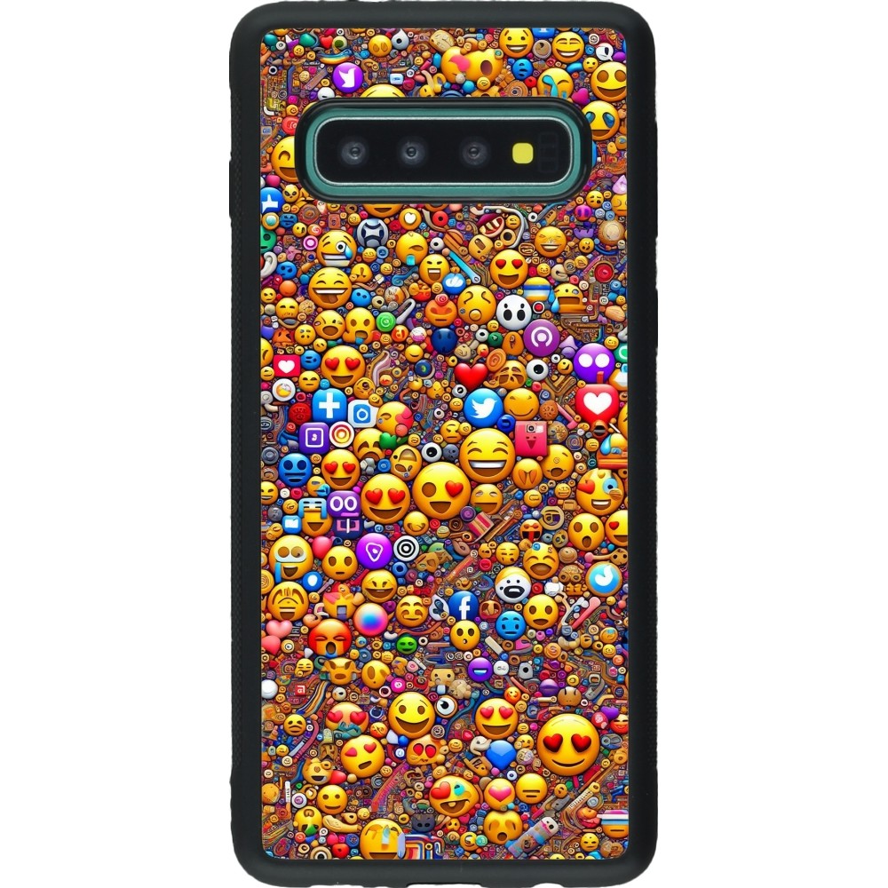 Coque Samsung Galaxy S10 - Silicone rigide noir Emoji mixed
