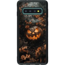 Coque Samsung Galaxy S10 - Silicone rigide noir Halloween 2025 Pumpkin with flowers