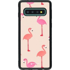 Coque Samsung Galaxy S10 - Silicone rigide noir Pink Flamingos Pattern