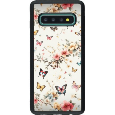 Coque Samsung Galaxy S10 - Silicone rigide noir Spring 25 Papillons Légers