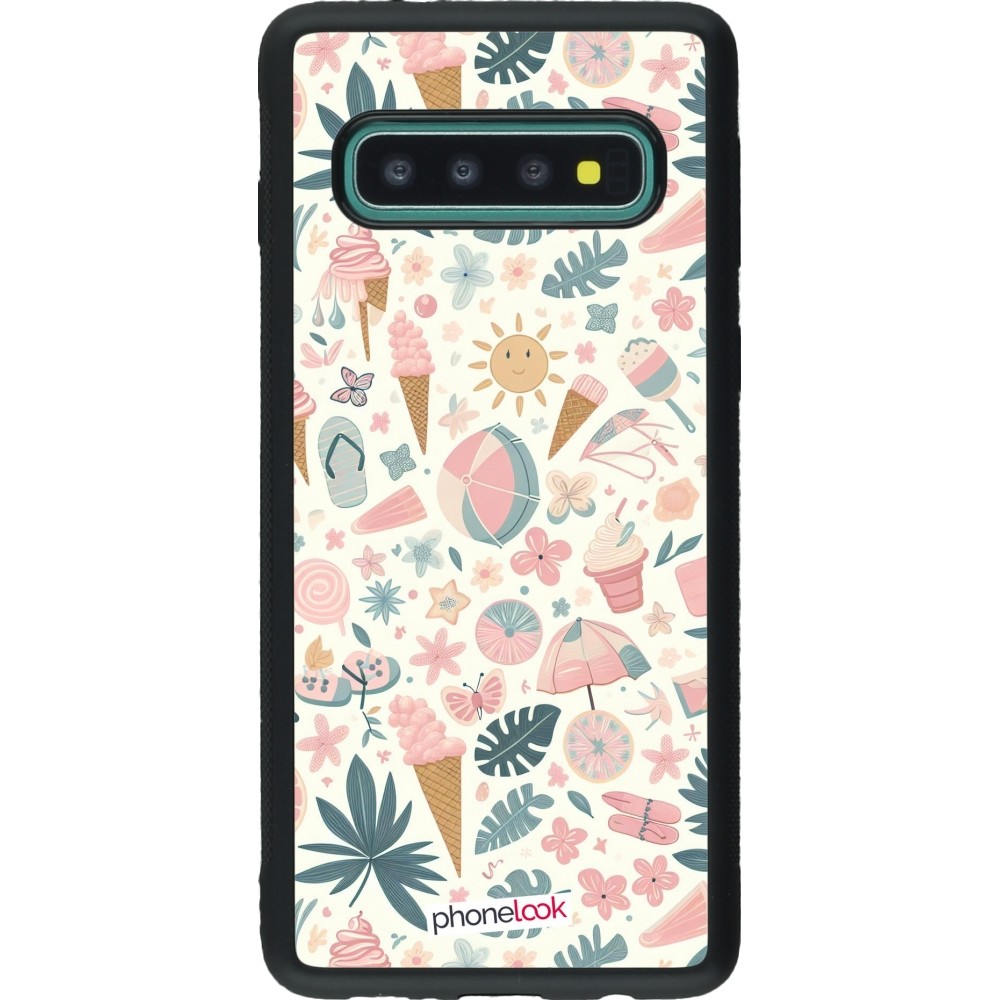 Coque Samsung Galaxy S10 - Silicone rigide noir Summer Pink Pattern
