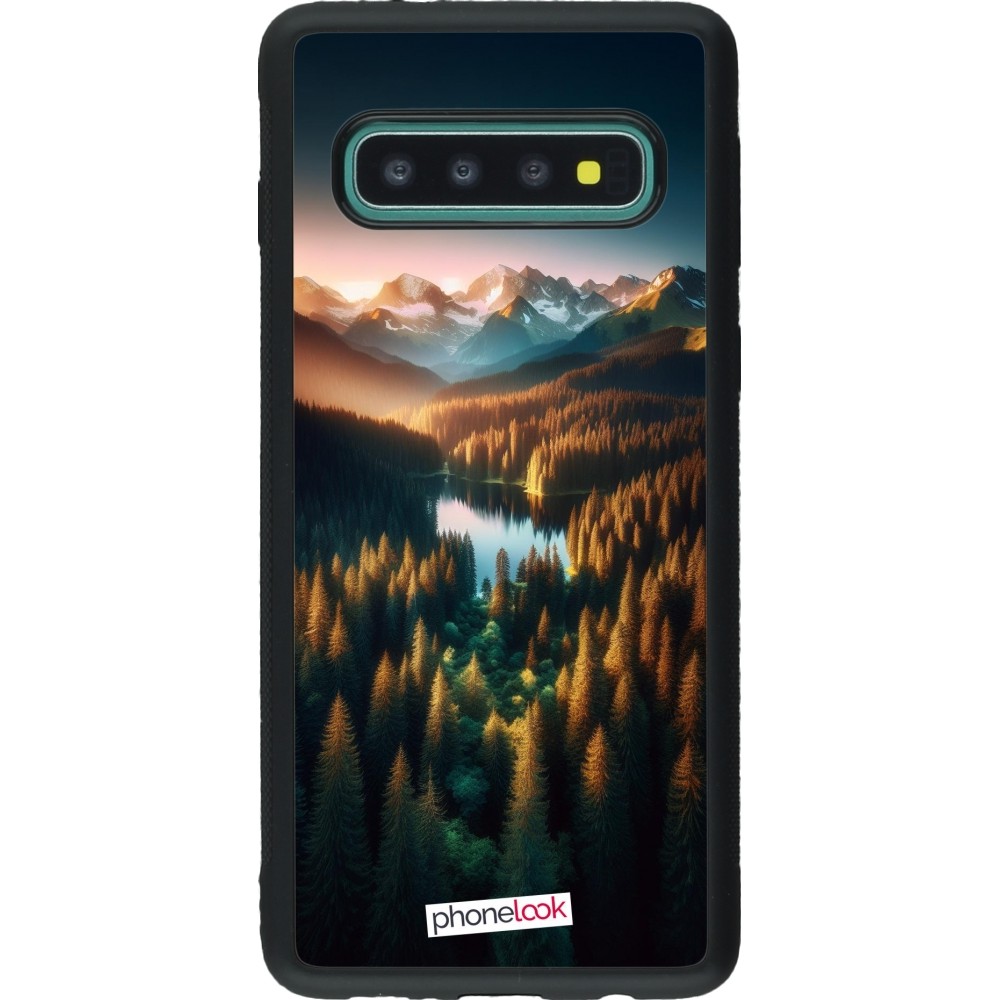 Coque Samsung Galaxy S10 - Silicone rigide noir Sunset Forest Lake