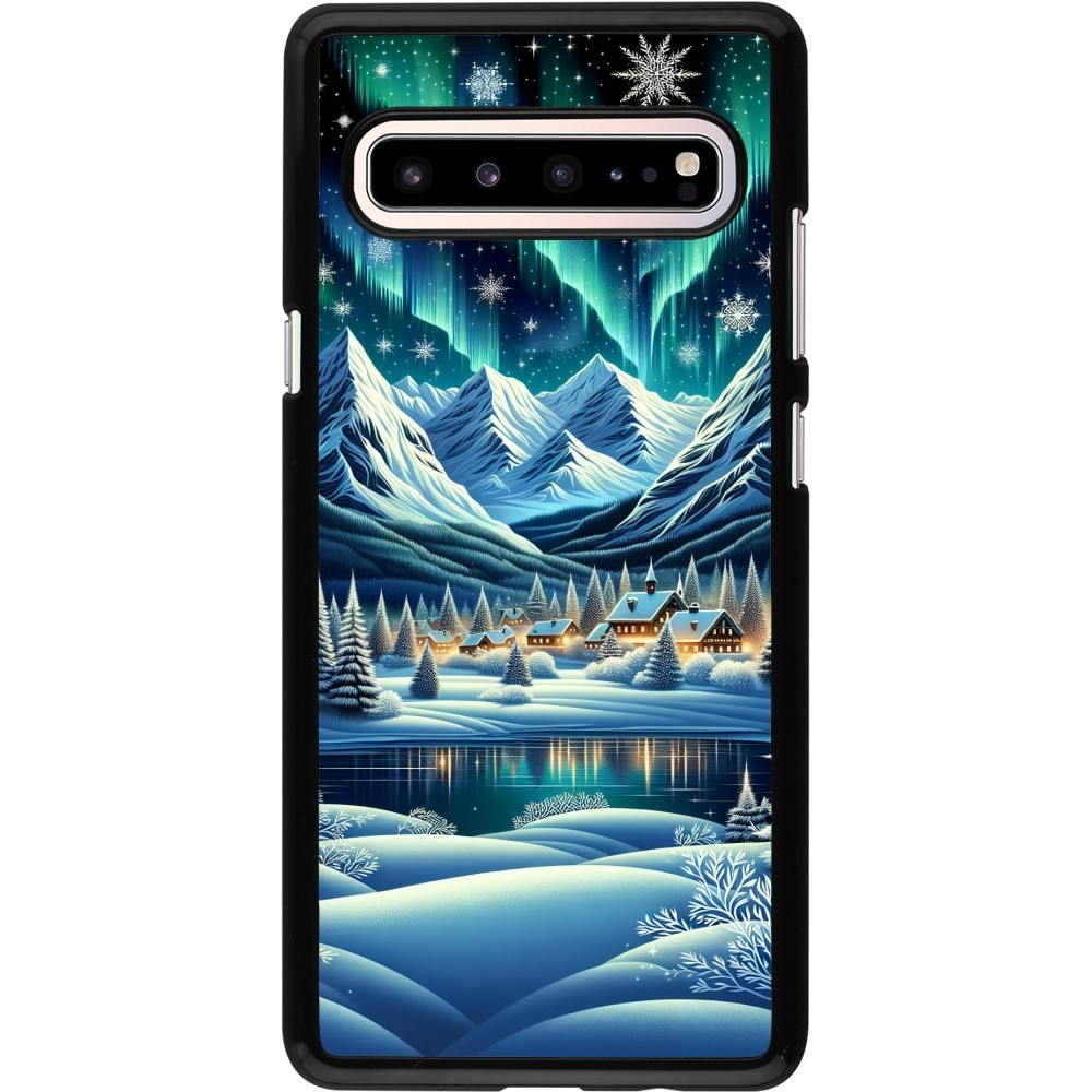 Samsung Galaxy S10 5G Case Hülle - Verschneites Bergdorf am See in der Nacht