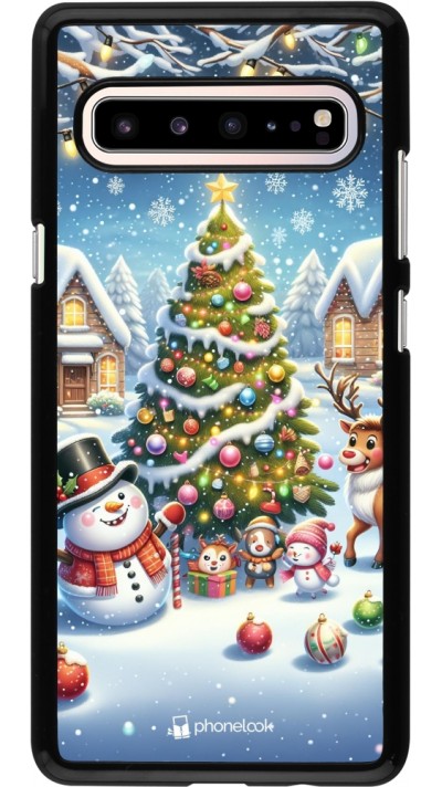 Coque Samsung Galaxy S10 5G - Noël 2023 bonhomme de neige et sapin