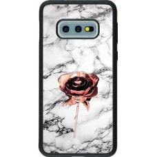 Coque Samsung Galaxy S10e - Silicone rigide noir Marble Rose Gold