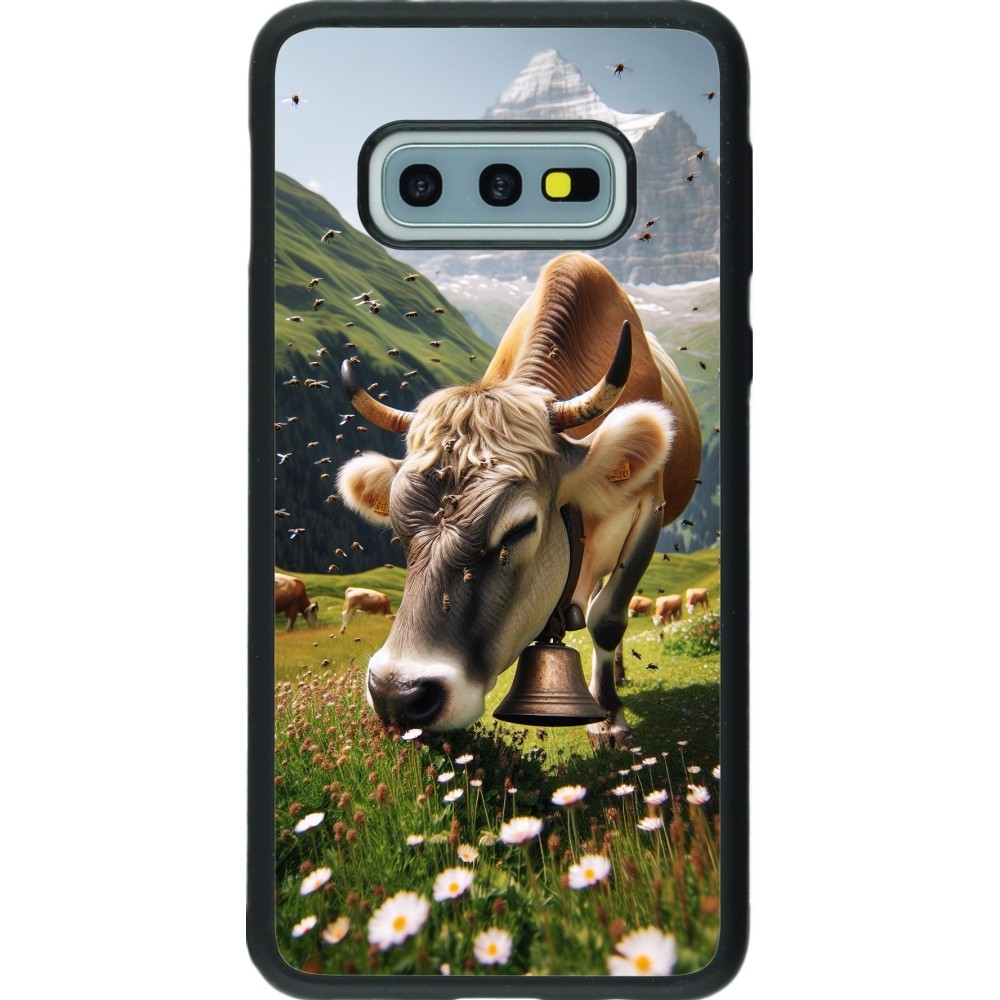 Coque Samsung Galaxy S10e - Silicone rigide noir Vache montagne Valais
