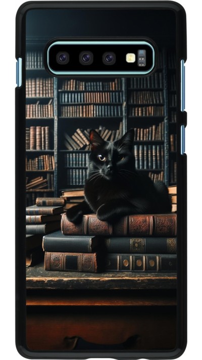 Samsung Galaxy S10+ Case Hülle - Katze Bücher dunkel