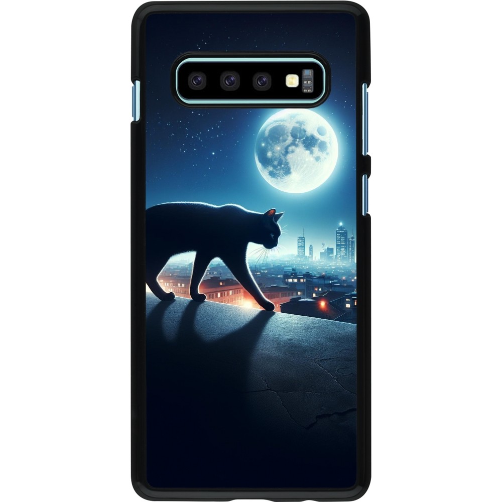 Samsung Galaxy S10+ Case Hülle - Schwarze Katze unter dem Vollmond