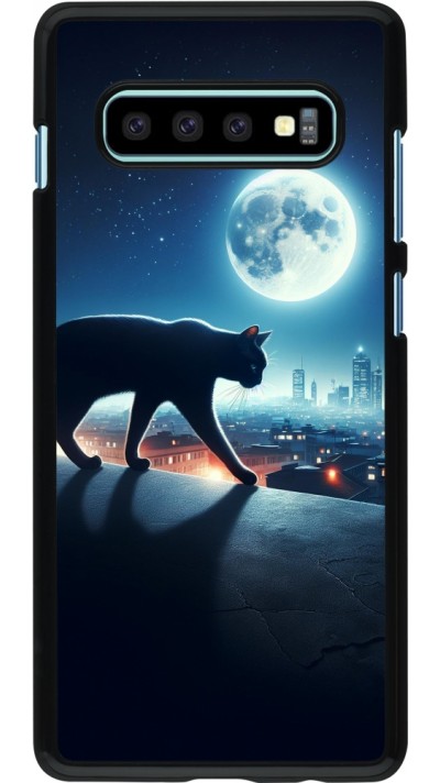 Coque Samsung Galaxy S10+ - Chat noir sous la pleine lune