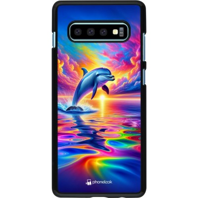 Coque Samsung Galaxy S10+ - Dauphin arc-en-ciel heureux
