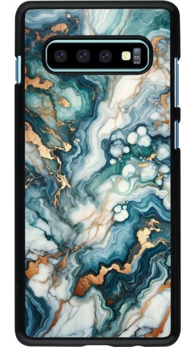 Samsung Galaxy S10+ Case Hülle - Grüner Blauer Goldener Marmor