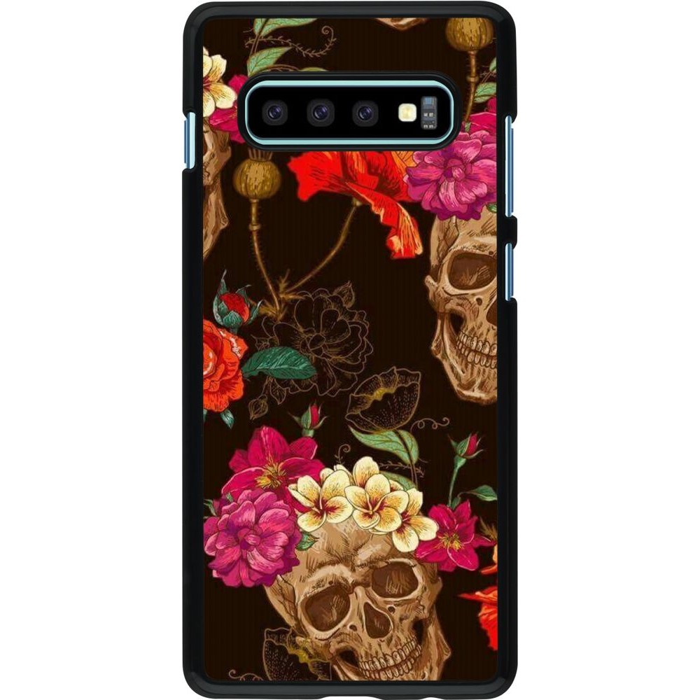 Hülle Samsung Galaxy S10+ - Skulls and flowers