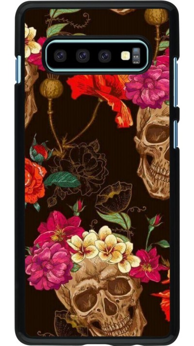 Coque Samsung Galaxy S10+ - Skulls and flowers