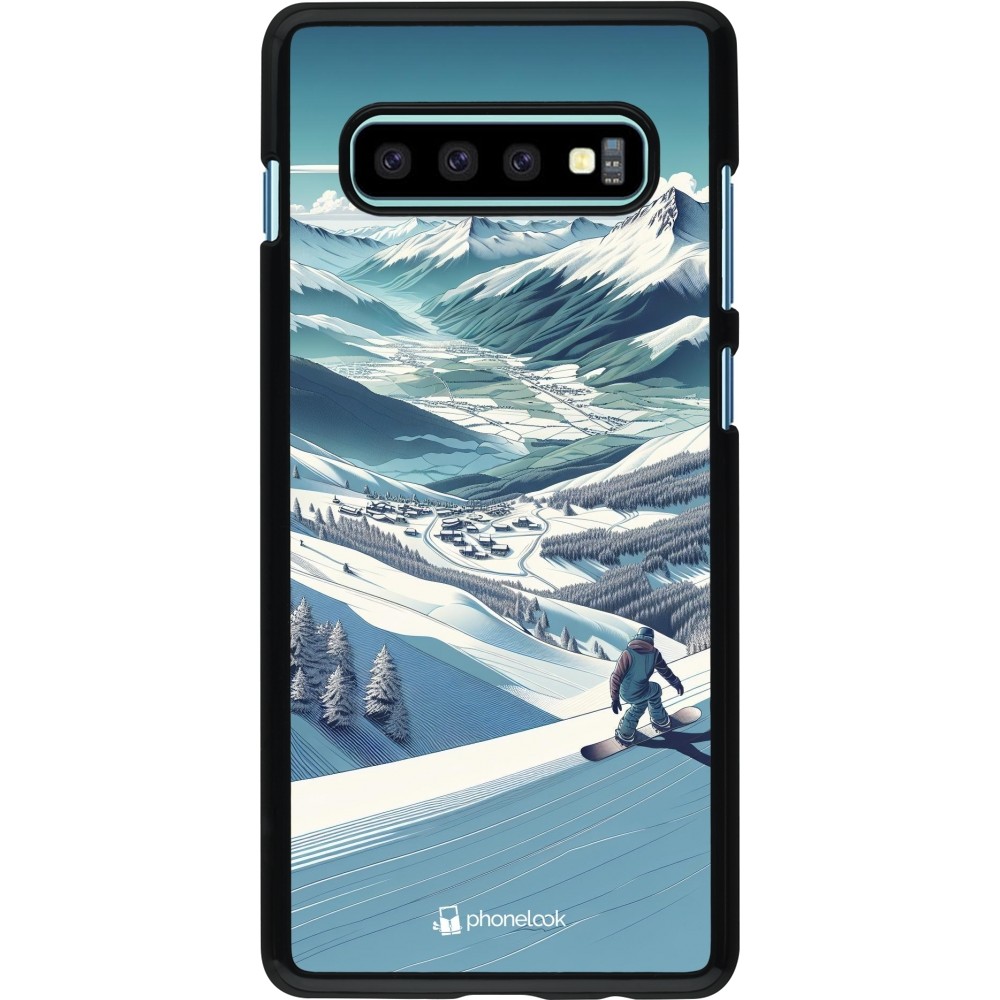 Samsung Galaxy S10+ Case Hülle - Snowboarder Berg