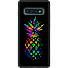 Coque Samsung Galaxy S10+ - Silicone rigide noir Ananas Multi-colors