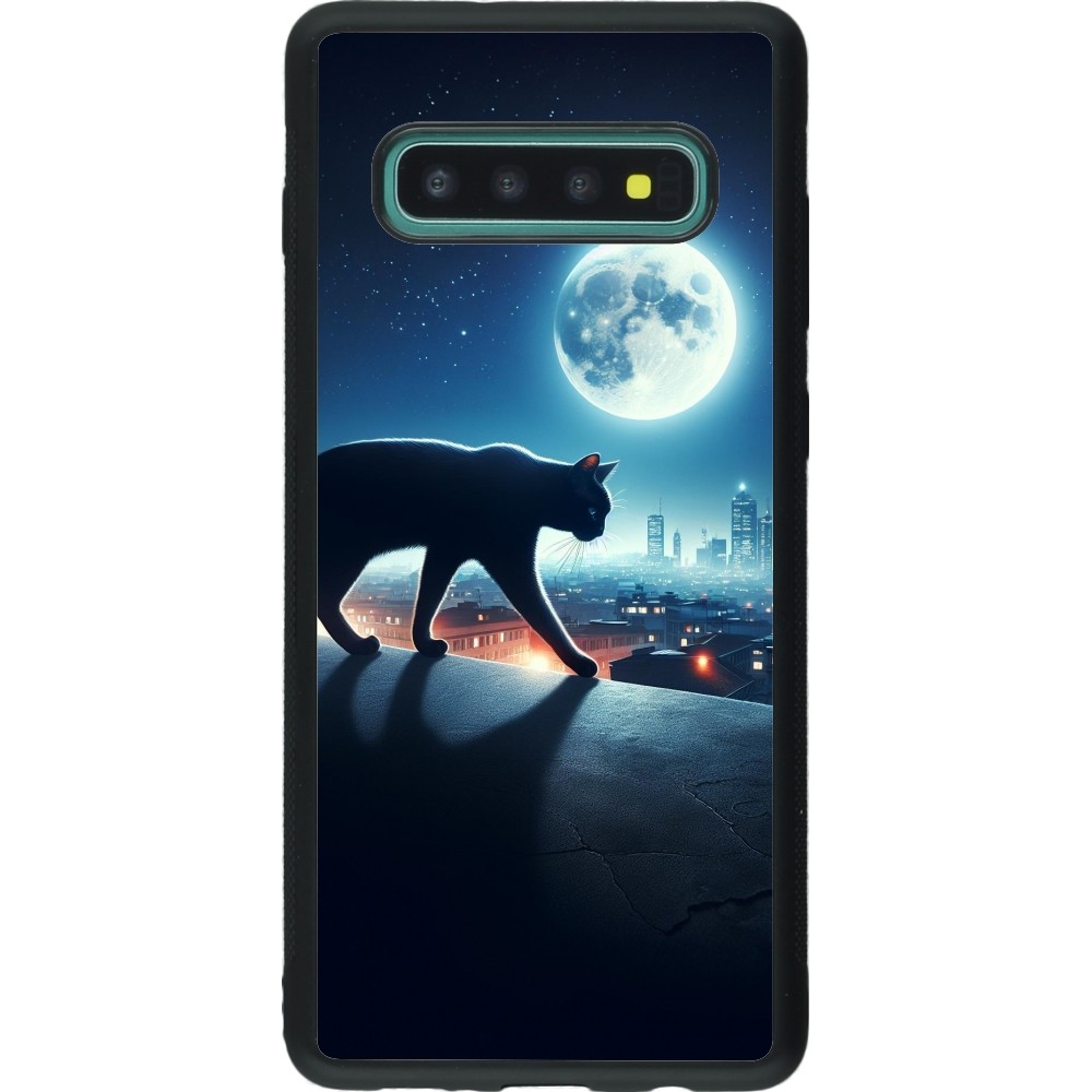 Samsung Galaxy S10+ Case Hülle - Silikon schwarz Schwarze Katze unter dem Vollmond