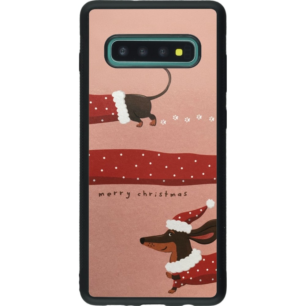 Coque Samsung Galaxy S10+ - Silicone rigide noir Christmas 25 Teckel Merry Xmas