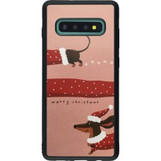 Coque Samsung Galaxy S10+ - Silicone rigide noir Christmas 25 Teckel Merry Xmas