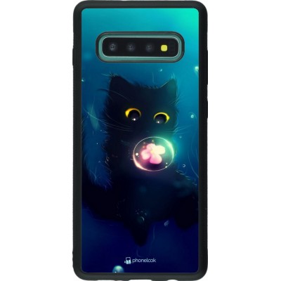 Coque Samsung Galaxy S10+ - Silicone rigide noir Cute Cat Bubble
