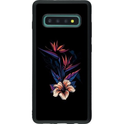 Coque Samsung Galaxy S10+ - Silicone rigide noir Dark Flowers